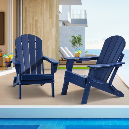 VEVOR Adirondack Chair Plastic, Set of 2 All-Weather Portable Folding Fire Pit Chair, Outdoor Adirondack Patio Chair with Cup Holder, with Relaxing Ar