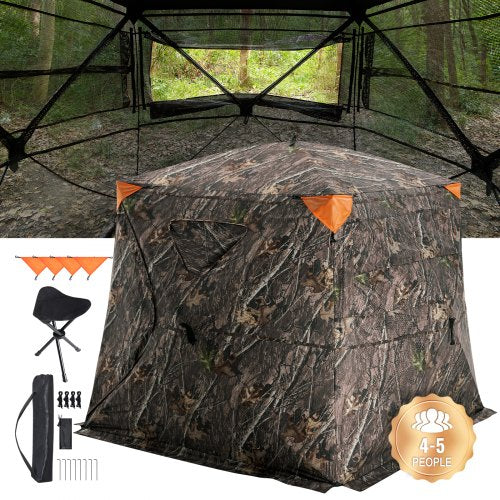VEVOR Hunting Blind, 270° See Through Ground Blind, 4-5 Person Pop Up Deer Blind for Hunting with Carrying Bag, Portable Resilient Hunting Tent, One-W