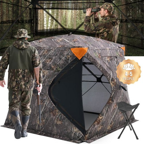 VEVOR Hunting Blind, 270° See Through Ground Blind, 4-5 Person Pop Up Deer Blind for Hunting with Carrying Bag, Portable Resilient Hunting Tent, One-W