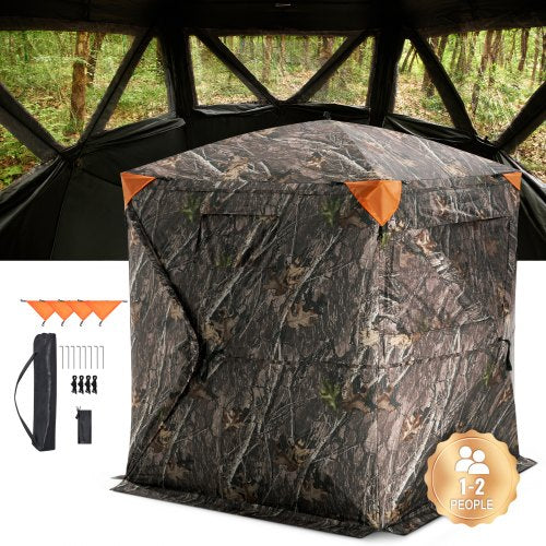 VEVOR Hunting Blind, 270° See Through Ground Blind, 1-2 Person Pop Up Deer Blind for Hunting with Carrying Bag, Portable Resilient Hunting Tent, 3 Hor