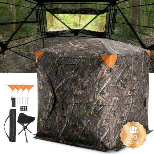 VEVOR Hunting Blind, 270° See Through Ground Blind, 2-3 Person Pop Up Deer Blind for Hunting with Carrying Bag, Portable Resilient Hunting Tent, One-W