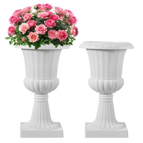 VEVOR Plastic Urn Planters, 40 x 67 cm, 2 Pack White Classic Flower Pots Front Porch Planters, Indoor & Outdoor Vase for Wedding, Party, Event, Home,