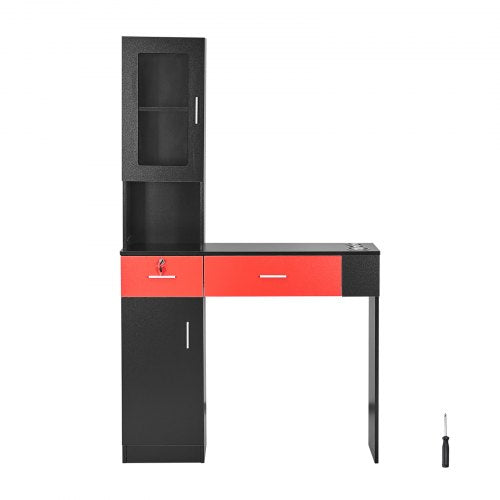 VEVOR Salon Station, Wall Mount Barber Salon Station for Hair Stylist, Beauty Spa Furniture Set, 1 Storage Cabinet, 3 Cubbies and 2 Drawers(One Lockab