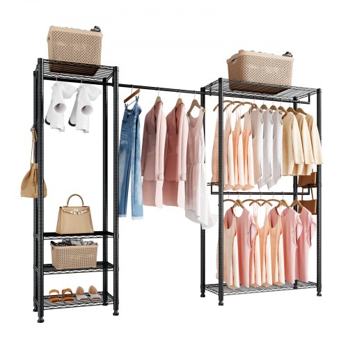 VEVOR Clothing Garment Rack, Heavy Duty Clothes Rack, Freestanding Clothes Racks with Steel Frame, 363 kg Load Capacity Closet Wardrobe with Storage S