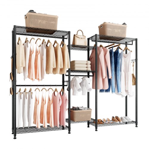 VEVOR Clothing Garment Rack, Heavy Duty Closet Wardrobe, 7 Adjustable Tiers Clothes Racks with Steel Frame, 850 lbs Load Capacity Clothes Rack with 4