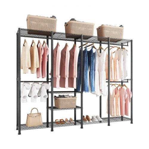 VEVOR Clothing Garment Rack, Heavy Duty Closet Wardrobe, Adjustable Tiers Clothes Racks with Steel Frame, 499 kg Load Capacity Clothes Rack with 4 Han