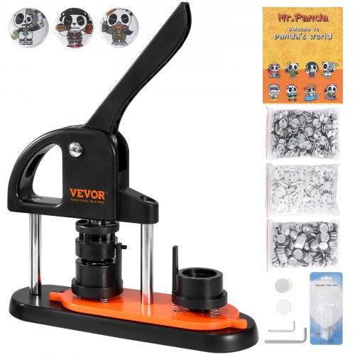 VEVOR Button Maker Machine, 0.98 inch-25mm Pin Maker with 500pcs Button Parts, Button Maker with Panda Magic Book, Ergonomic Arc Handle Punch Press Ki