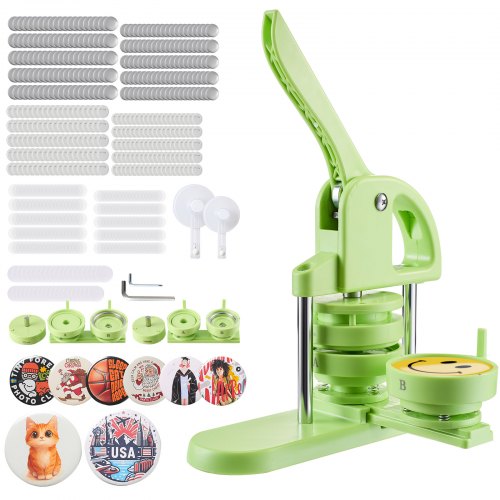 VEVOR Button Maker Machine, 58 mm - 75 mm 2-in-1, Plastic Pin Maker with 200 pcs Button Parts, Circle Cutter and Magic Book, Reinforced Ergonomic Hand