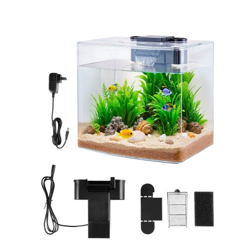 VEVOR Fish Tank Aquarium, 3.5 Gallon Arch Ultra-Clear GPPS Starter Smart Tank Adjustable 3 Color Lighting, Self Cleaning System Fishbowl for Freshwate