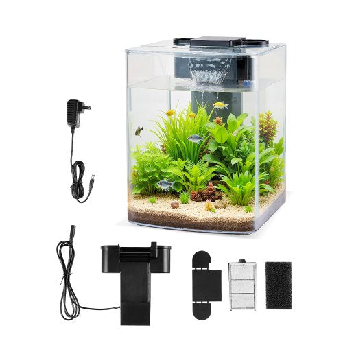 VEVOR Fish Tank Aquarium, 2 Gallon Arch Ultra-Clear GPPS Starter Smart Tank Adjustable 3 Color Lighting, Self Cleaning System Fishbowl for Freshwater
