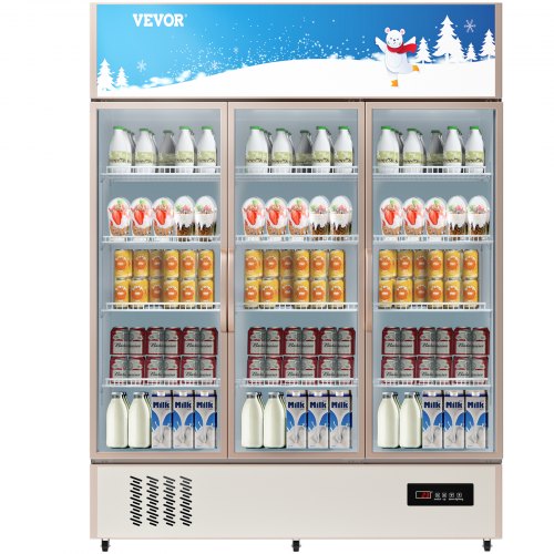 VEVOR Commercial Refrigerator,Display Fridge Upright Beverage Cooler, Glass Door with LED Light for Home, Store, Gym or Office, (35 cu.ft. Triple Swin