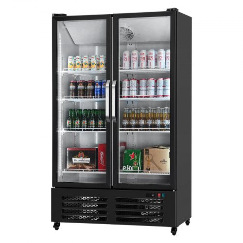 VEVOR Commercial Merchandiser Refrigerator, 26.69 CU.FT Double Glass Door Display Refrigerator, Beverage Refrigerator Cooler Merchandiser with 8 Adjus