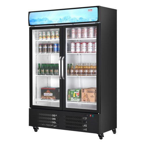 VEVOR Commercial Merchandiser Refrigerator, 36.27 CU.FT Upright Beverage Cooler, 2 Glass Door Display Refrigerator with 8 Adjustable Shelves, Soft LED
