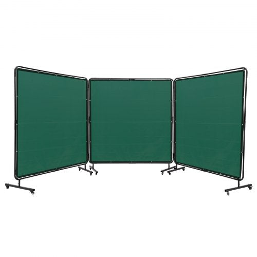 VEVOR Welding Screen with Frame, 182.9 cm x 182.9 cm 3 Panel Welding Curtain Screens, Flame-Resistant Vinyl Welding Protection Screen on 12 Swivel Whe