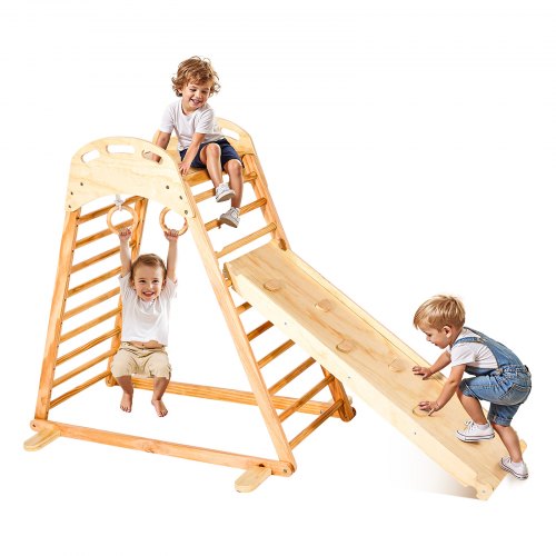 VEVOR Indoor Playground Jungle Gym, 4-in-1 Wooden Indoor Playground Climbing Toys for Kids, Montessori Toddlers Climber Playset with Climbing Rock, Sl