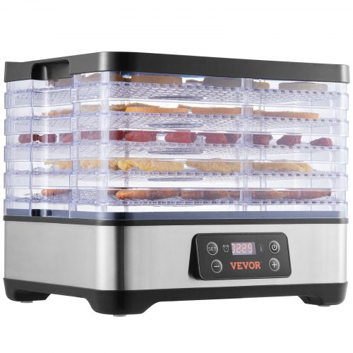 VEVOR Food Dehydrator Machine, 5 Plastic Trays, 300W Electric Food Dryer w- Digital Adjustable Timer & Temperature for Jerky, Herb, Meat, Beef, Fruit,