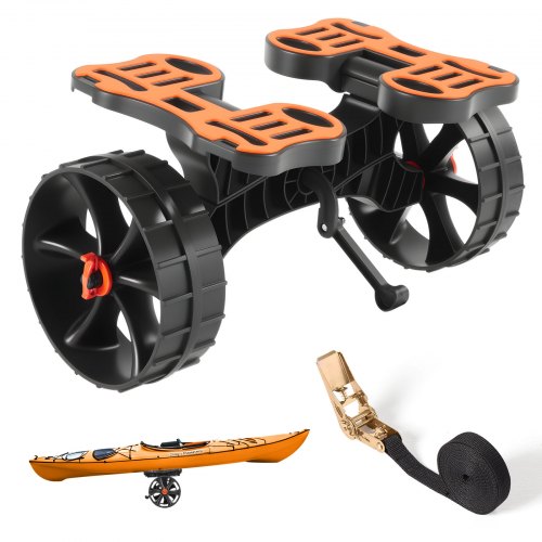 VEVOR Kayak Cart, 300 lbs Load Capacity, Foldable Kayak Trolley with 10-inch Solid Rubber Tires & 1 Ratchet Strap, Paddle Board Trolley for Carrying K