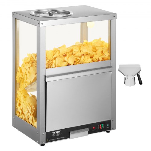 VEVOR Commercial Nacho Chip Warmer, 84.5QT Chip Warmer Machine with Heating Base and Warming Light, Nacho Machine with Deflection Board, Stainless Ste