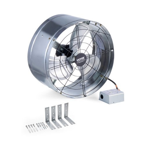 VEVOR Gable Mount Fan, 15 Inch Attic Exhaust Fan with Adjustable Thermostat & Outer Mesh, 1300 CFM House Ventilator Cools Up to 1850 Sq.Ft, Quiet Vent