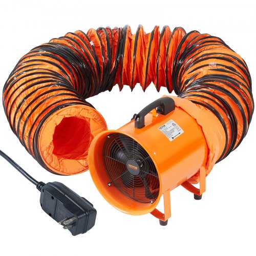 VEVOR Portable Ventilator, 10 inch Heavy Duty Cylinder Fan with 33ft Duct Hose, 350W Strong Shop Exhaust Blower 1948CFM, Industrial Utility Blower for