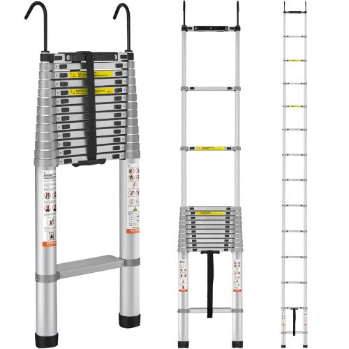 VEVOR Telescoping Ladder, 563.9CM Aluminum One-button Retraction Collapsible Extension Ladder, 400 LBS Capacity with Non-slip Feet, Portable Multi-pur