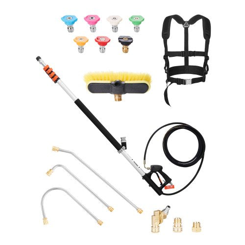 VEVOR Pressure Washer Telescoping Wand, 24 ft, 4000 psi, Telescopic Spray Wand with Power Washer Extension Wands, Gutter Cleaner, Brush Head, Pivoting