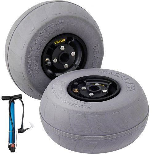 VEVOR Beach Balloon Wheels, 9" Replacement Sand Tires, PVC Cart Tires for Kayak Dolly, Canoe Cart and Buggy w- Free Air Pump, 2-Pack
