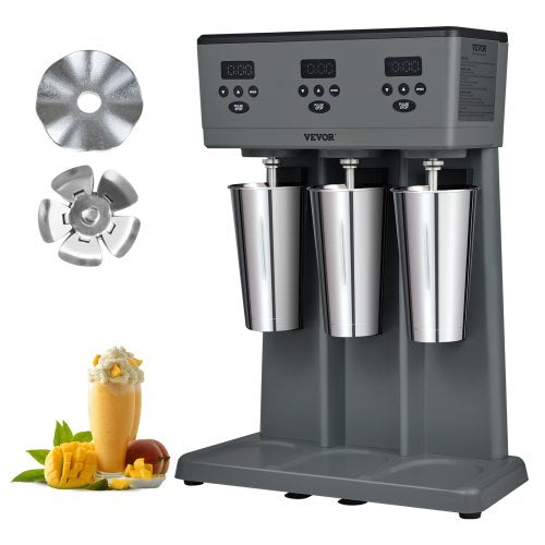 VEVOR Milkshake Maker, 375W x 3 Electric Milkshake Machine, Commercial Triple Heads Drink Mixer Blender, LED Intelligent Microswitch, 3-Speed Milkshak