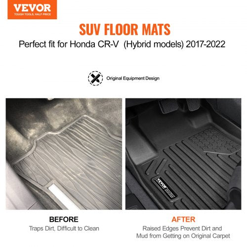 VEVOR Automotive Floor Mats, Fits for Honda CR-V (Hybrid Models) 2017-2022, 3 pcs Front and 2nd Row Liners, All Weather Custom Fit TPE Vehicle Floor M
