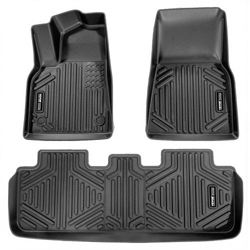 VEVOR Automotive Floor Mats, Fits for Tesla Model Y 2021-2024, 3 pcs Front and 2nd Row Liners, All Weather Custom Fit TPE Vehicle Floor Mats, Easy to