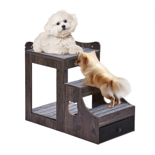 VEVOR Pet Bunk Bed with Removable Stairs, Dog-Cat Window Perch with Storage, Multi-Level Bed Window Perch Dog Bedside Sleeper Couch, Small Pet Seat Pl