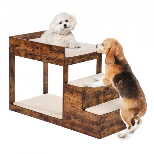 VEVOR Pet Bunk Bed with Stairs, Dog-Cat Window Perch for High Beds and Couches, Medium Multi-Level 3 Step Dog Seat Platform Sleeper Couch, Practical f