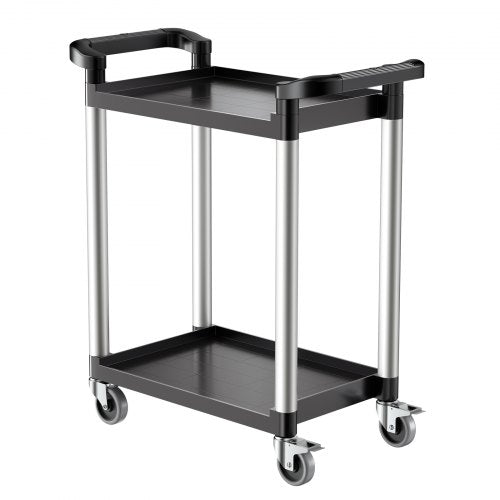 VEVOR Utility Cart, 300 lbs Load Capacity, 2-tier Utility Plastic Cart with 360° Swivel Wheels (2 with Brakes), 24.4 x 16.1-inch Food Service Cart for