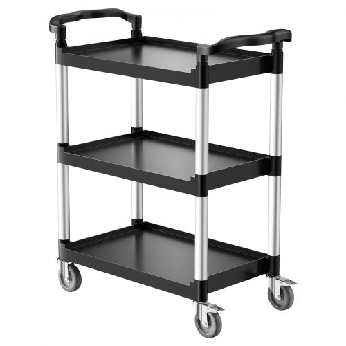 VEVOR Utility Cart, 300 lbs Load Capacity, 3-tier Utility Plastic Cart with 360° Swivel Wheels (2 with Brakes), 24.4 x 16.1-inch Food Service Cart for