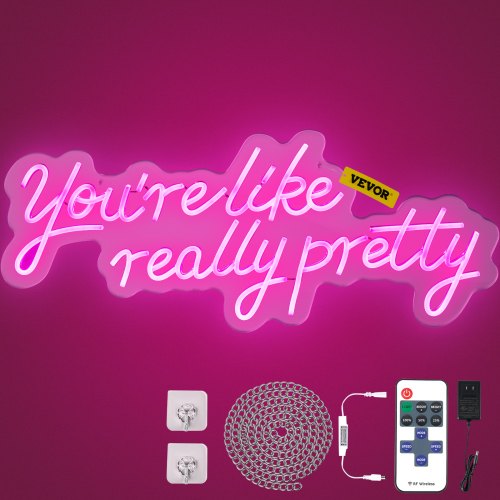 VEVOR You're Like Really Pretty Neon Sign, 27.5" x 12" Pink LED Neon Signs for Wall Decor, Large Lights Sign with Remote Control and Power Adapter, Us