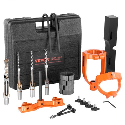 VEVOR Mortising Attachment for Drill Press, 4 Model Drills Square Hole Chisel Set, Bench Drill Locator Set Mortise and Tenon Tools with 5 Bushings, fo