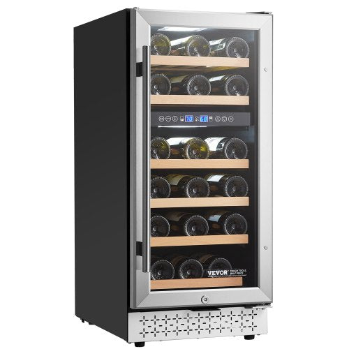 VEVOR Wine Cooler, 28 Bottle Dual Zone Wine Fridge, Mini Wine Cooler Refrigerator with Glass Door, Adjustable Shelves, Digital Temperature Control, Bu
