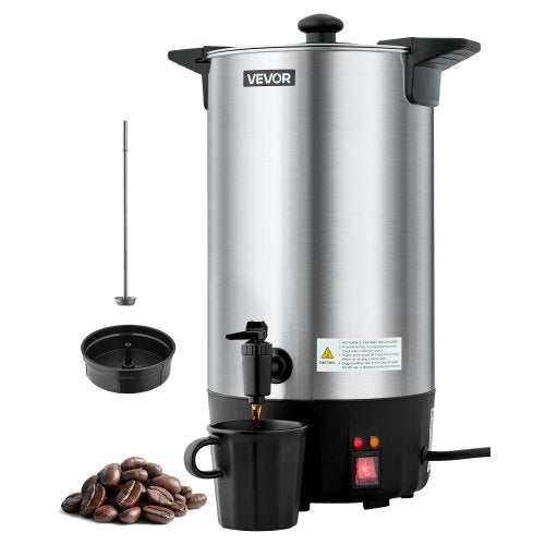 VEVOR Commercial Coffee Urn, 60 Cup 9 L Hot Beverage Dispenser with Dripless Faucet, Quick-Brewing Stainless Steel Large Commercial Coffee Maker, for