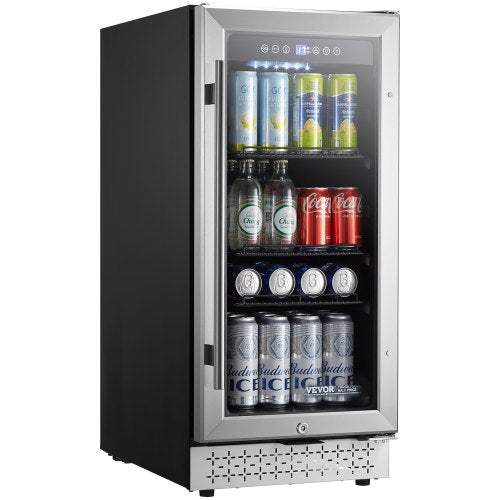 VEVOR Beverage Refrigerator Cooler, 88 Can Beverage Fridge, Mini Fridge with Glass Door, Adjustable Shelves, Digital Temperature Control, Built-in or