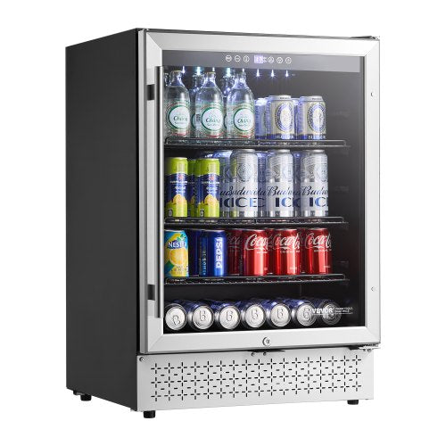 VEVOR Beverage Refrigerator Cooler, 154 Can Beverage Fridge, Mini Fridge with Glass Door, Adjustable Shelves, Digital Temperature Control, Built-in &