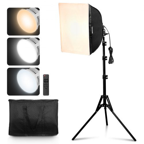 VEVOR Softbox Lighting Kit, 16" x 16", Professional Softbox with 45W LED Bulbs, 3000-6500K Adjustable Color Temperature, Tripod Stand, Studio Lights f