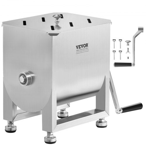 VEVOR Manual Meat Mixer, 15L Fixed Tank Meat Processing Equipment(Mixing Maximum 15LBS for Meat), Stainless Steel Meat Mixer, Sausage Mixer Machine wi
