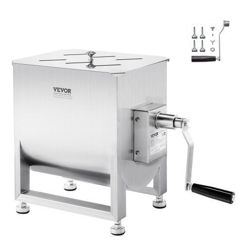 VEVOR Manual Meat Mixer, 30L Fixed Tank Meat Processing Equipment(Mixing Max 30LBS for Meat), Stainless Steel Meat Mixer, Sausage Mixer Machine with L