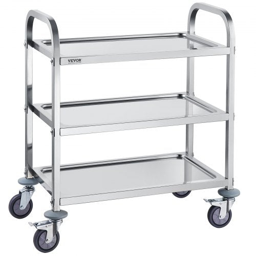 VEVOR Stainless Steel Cart, 3 Layers Lab Utility Cart 181.4kg Weight Capacity, Medical Cart with Lockable Universal Wheels, for Lab, Clinic, Kitchen,