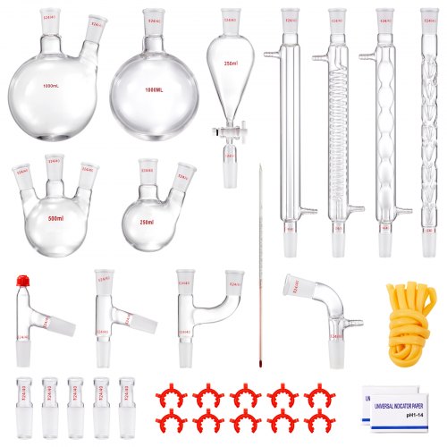 VEVOR Lab Distillation Kit, 3.3 Boro Lab Glassware Distillation Kit with 24, 40 Joint, 1000ml Essential Oil Distillation Apparatus Kit, 32 pcs Set of 