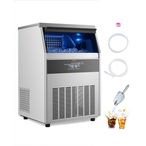 VEVOR Commercial Ice Maker Machine, 160lbs-24H Ice Maker Machine with 66lbs Storage Capacity, 80 Ice Cubes in 15 Minutes, LED Digital Display Freestan