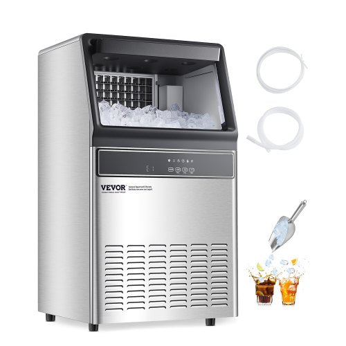VEVOR 160lbs-24H Commercial Ice Maker, 55 Ice Cubes in 15 Minutes, Freestanding Ice Maker Machine with 33lbs Large Storage Capacity for Bar Office Res