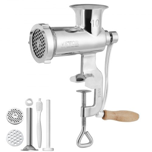 VEVOR Meat Grinders, All Parts Stainless Steel, Hand Operated Meat Grinding Machine with Tabletop Clamp, 2 Grinding Plates & Sausage Stuffer, Ideal fo
