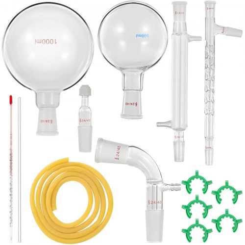 VEVOR Glass Organic Chemistry Kit 13pcs Distillation Kit 24-40 Joints Distillation Apparatus Borosilicate Glass Lab Glassware Kit w- 1000ml Round Bott