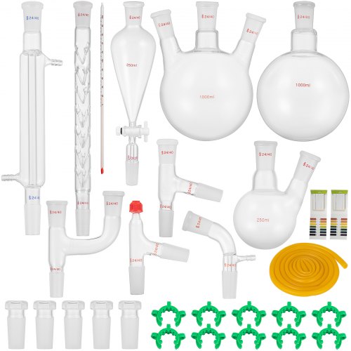 VEVOR New Laboratory Glassware 24-40 Chemistry Glassware 29PCS Chemistry Lab Glassware Kit 250 1000ml for Distillations Separation Purification Synthe